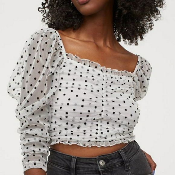 🤑H&M Divided pocadot crop top, XS, Black and White - Picture 5 of 9